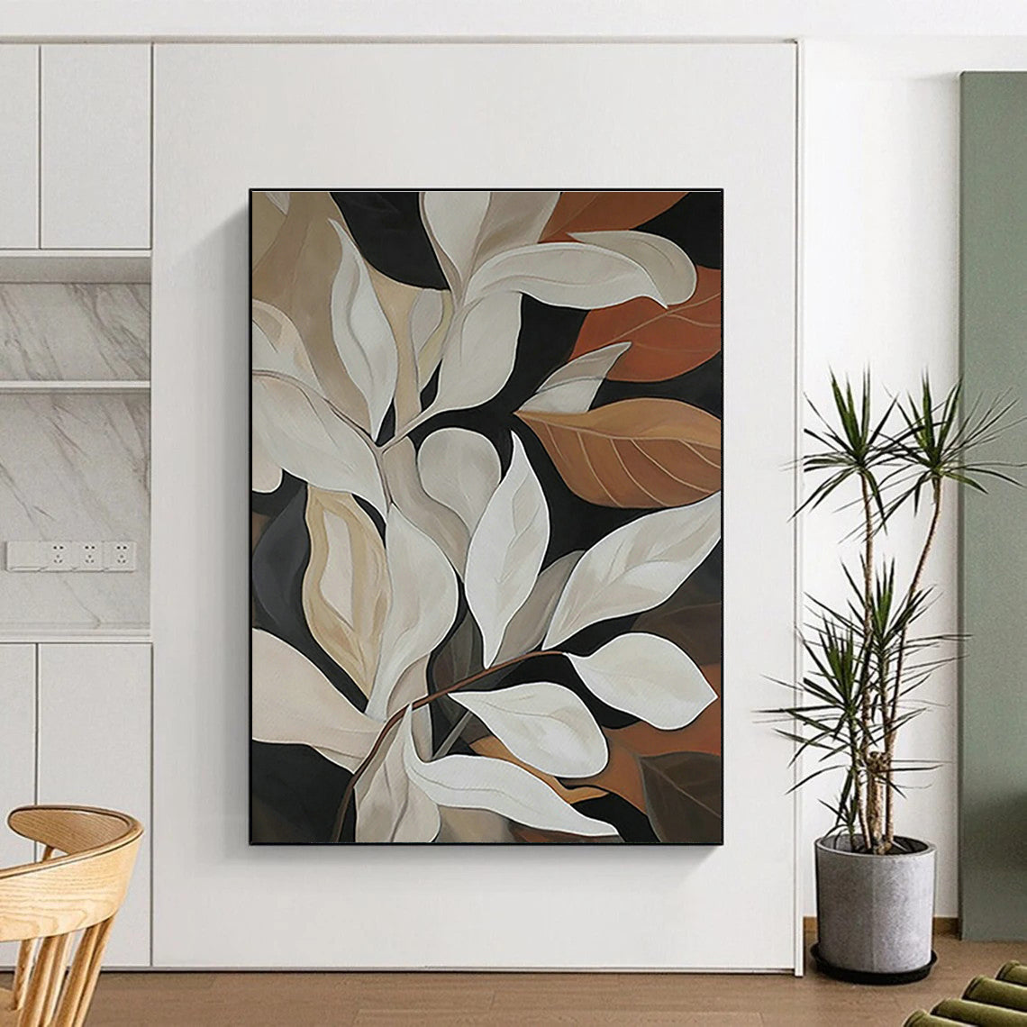 Black - White Leaf Abstract Art for Botanical Spa & Home Dining Room DLZ1132