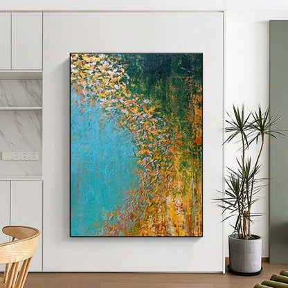 Blue - Green Autumn Landscape Art for Countryside Villa Living Rooms DLZ0067