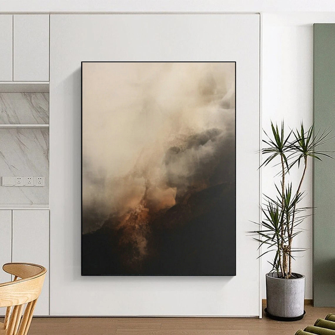 Hazy Mountain Abstract Art for Zen Meditation Room & Mountain Lodge Fireplace DLZ0833