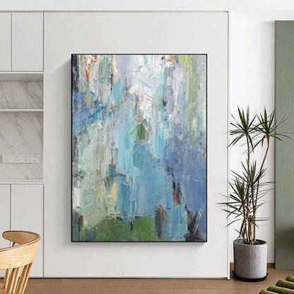 Blue - Green Abstract Art for Coastal Home Living Room Walls DLZ0270