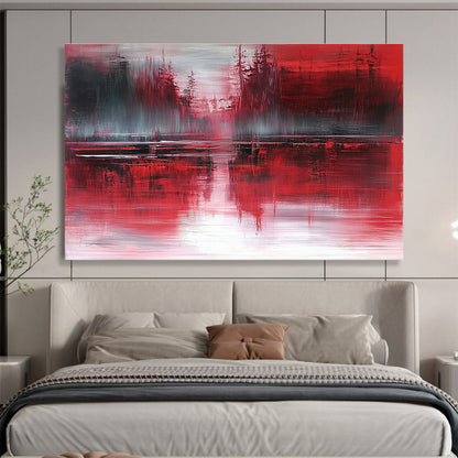 Red Forest Reflection Art for Rustic Cabin & Dark - Themed Bar SC155
