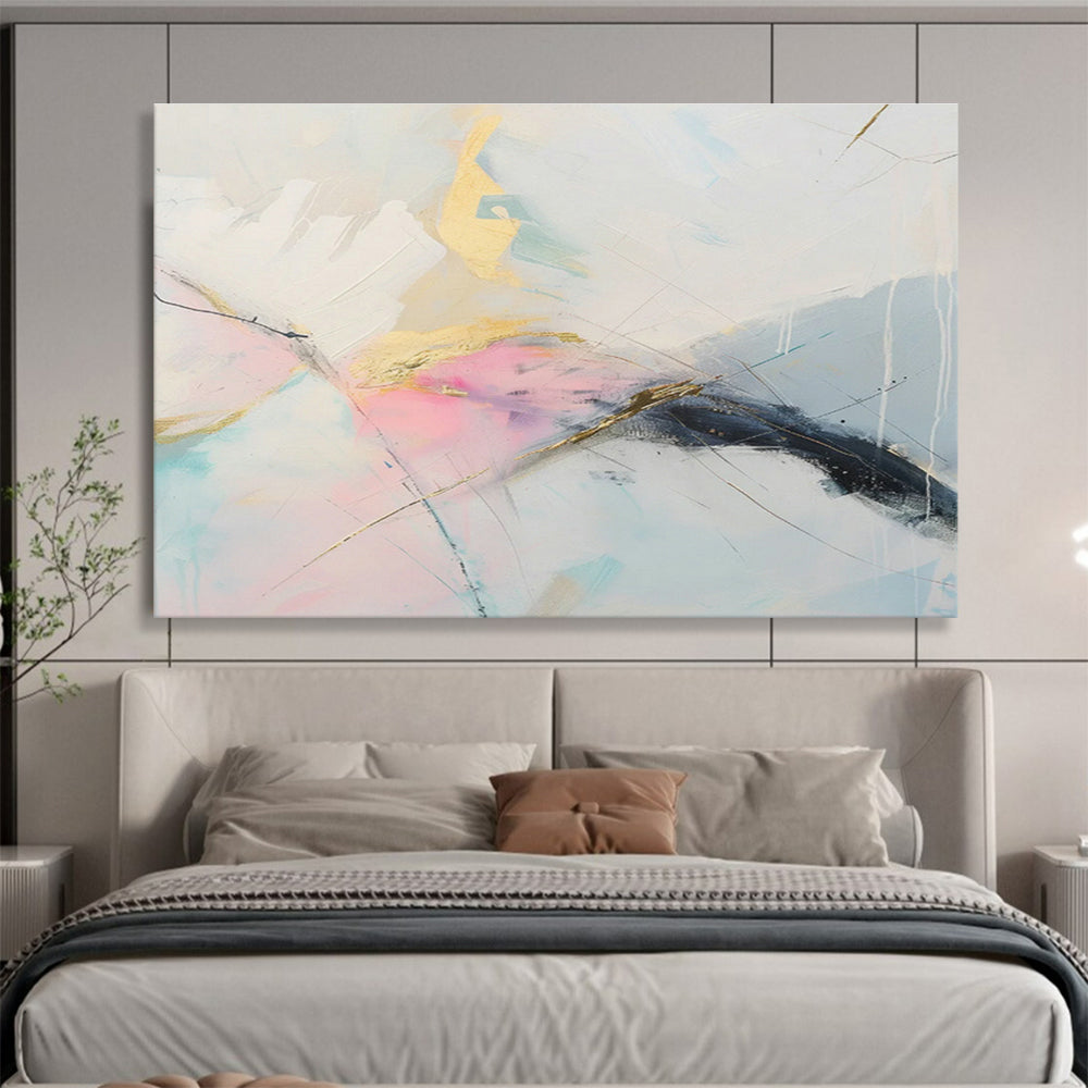 Gold - Pink Line Abstract Art for Elegant Bedroom DLZ2863