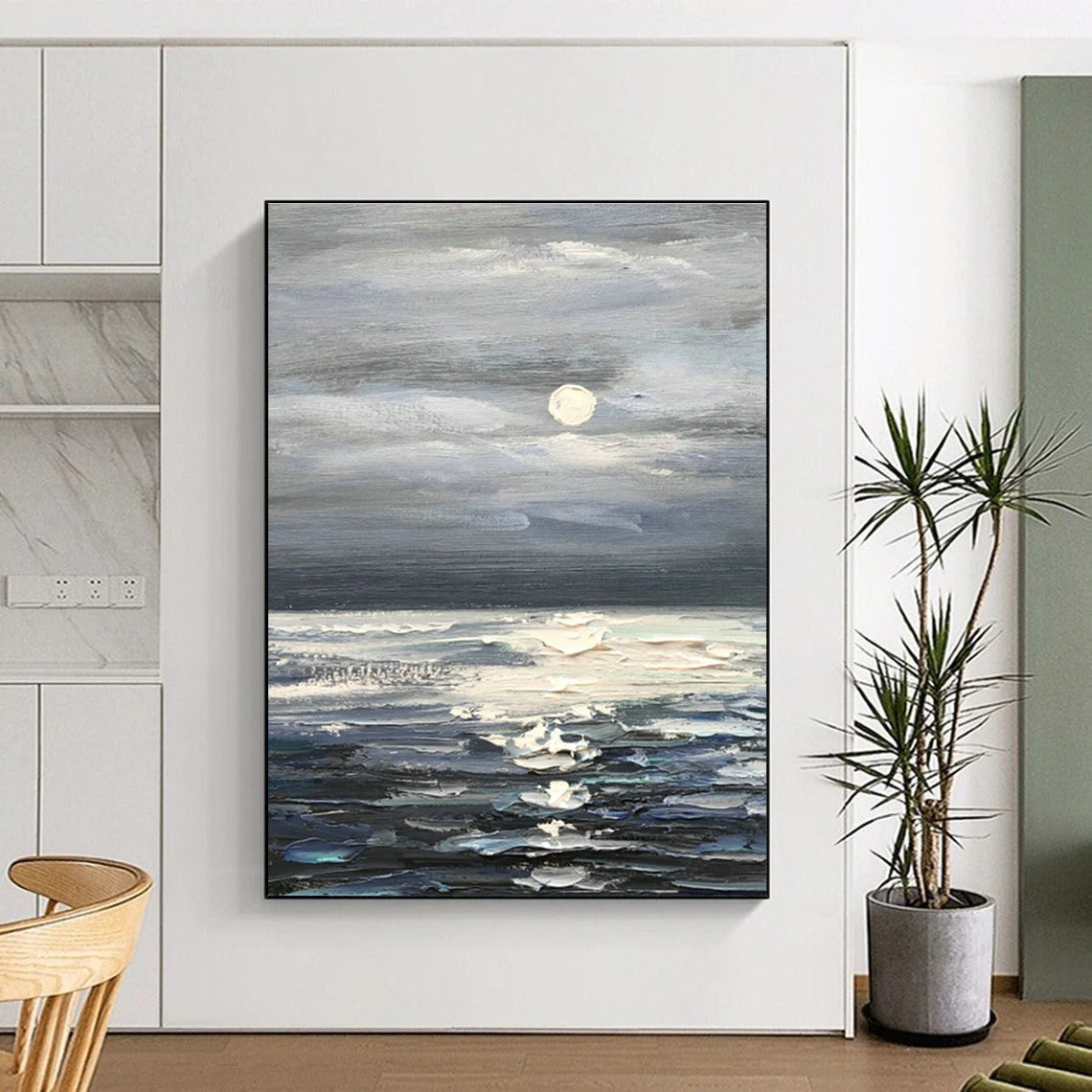 Moonlit Sea Oil Painting for Beachfront Bedroom & Nautical - Themed Lounge DLZ1300