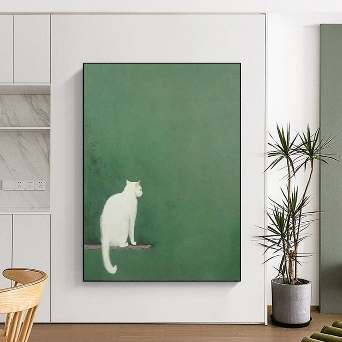 White Cat Back View Art for Bedroom & Living Room DLZ0432
