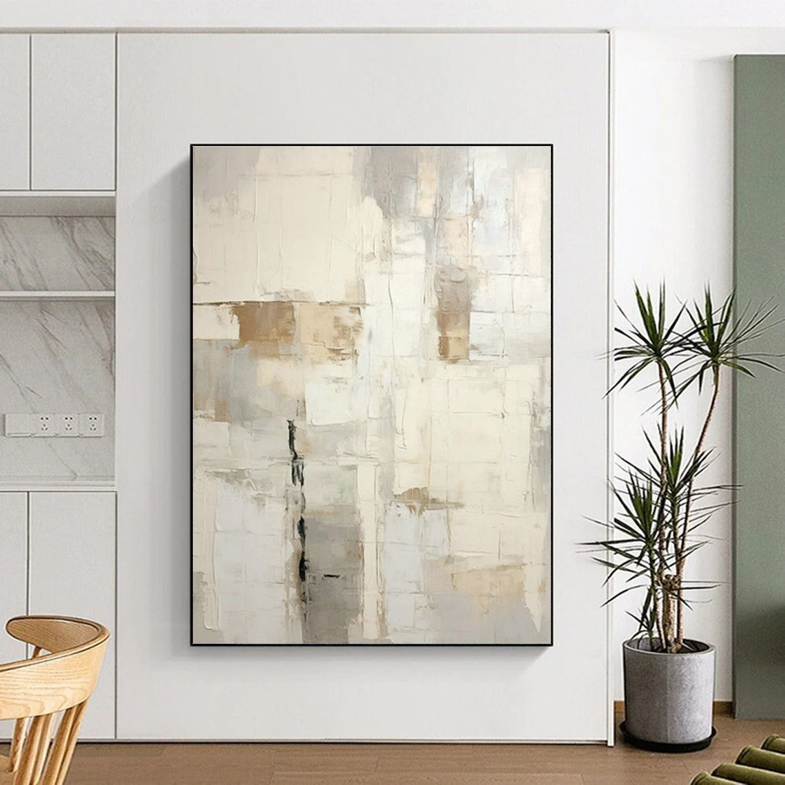Gray - White - Brown Square Abstract Art for Minimalist Home & Design Studio DLZ1262