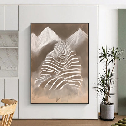Striped Figure and Mountains Surreal Art for Avant - Garde Gallery & Thought - Provoking Home Office STSC1474