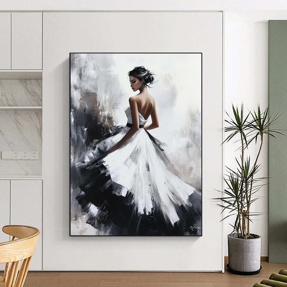 Elegant Woman in White Gown Art for Luxury Bridal Boutique & Romantic Bedroom STSC1363