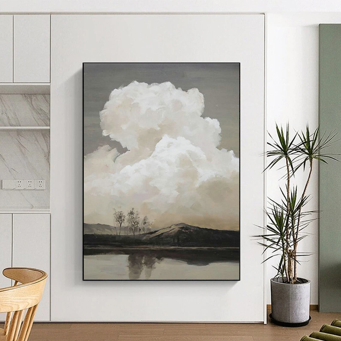 Cloud - Filled Lake View Art for Waterfront Home Library & Nature - Inspired Lounge DLZ2139