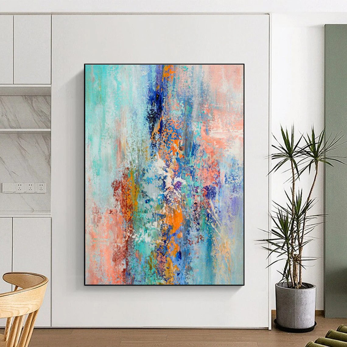 Blue - Orange Abstract Art for Modern Beach House Bedroom Walls DLZ0012