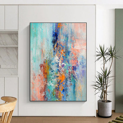 Blue - Orange Abstract Art for Modern Beach House Bedroom Walls DLZ0012
