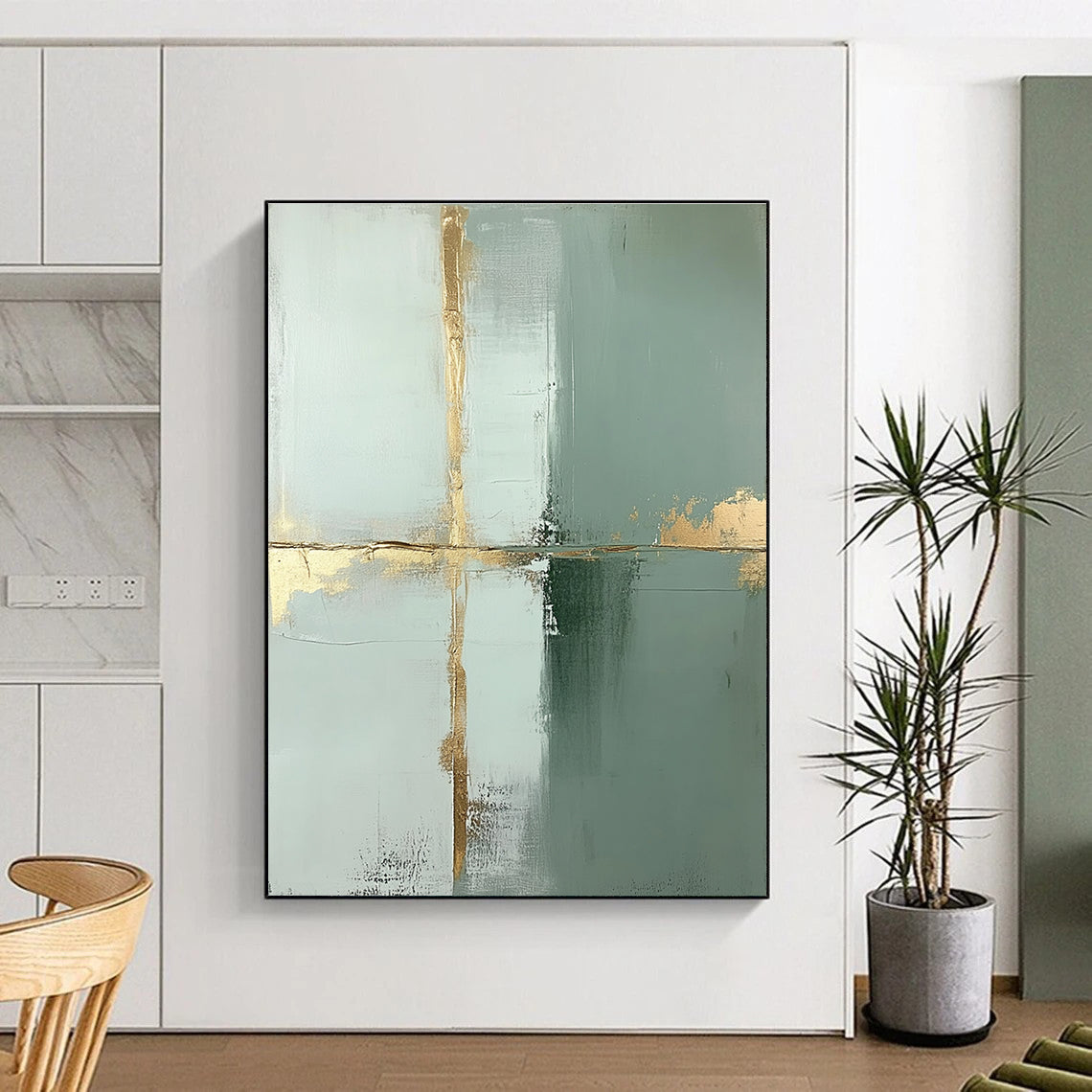 Gold and Green Abstract Cross for Luxury Hotel Lobby & Elegant Dining Room STSC428