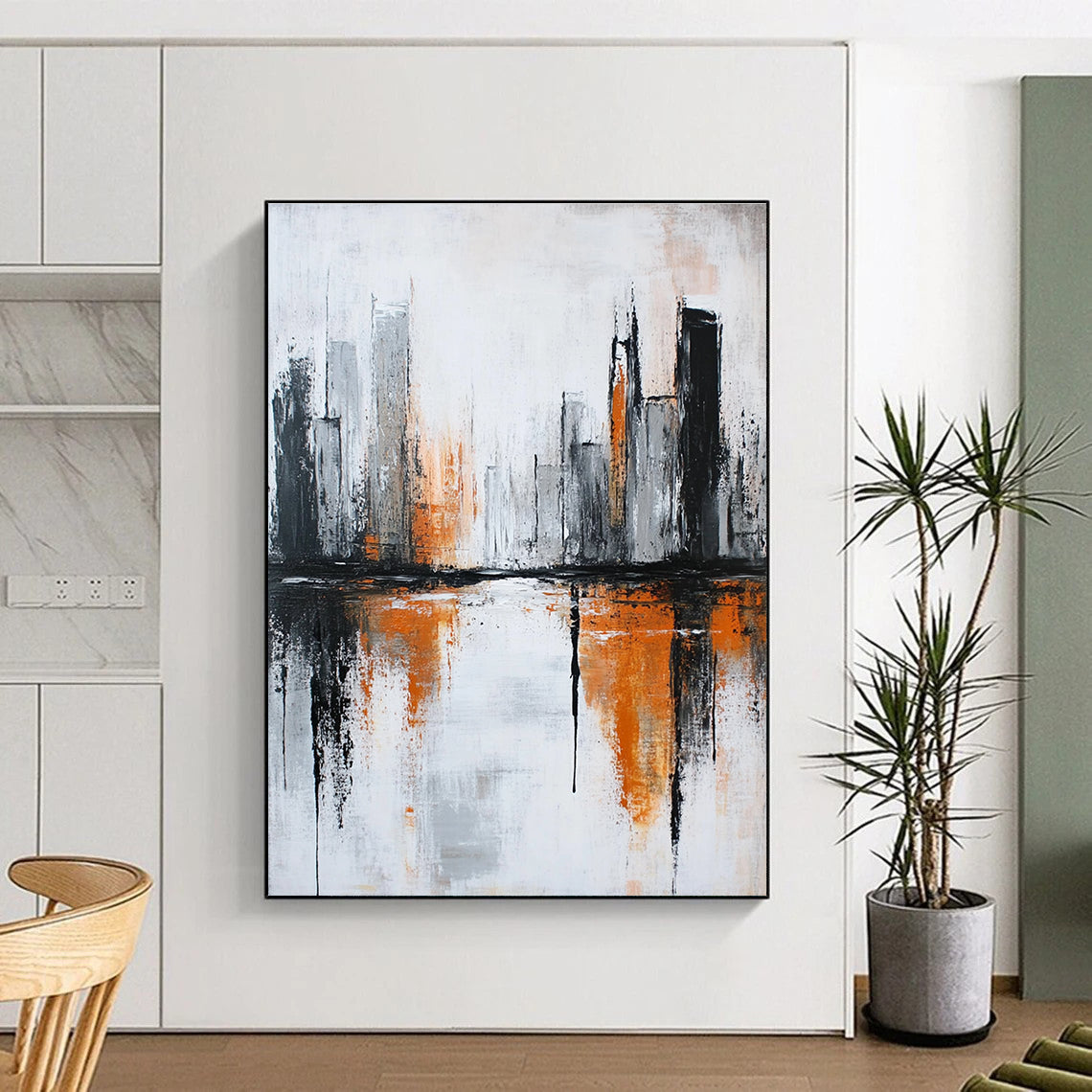 Grey and Orange Cityscape Abstract for Urban Penthouse Living Room & High - End Hotel Lobby STSC406