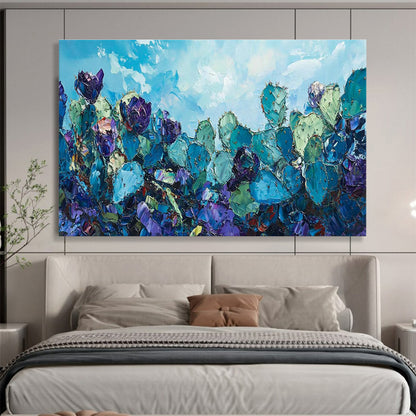 Blue Cactus Flower Art for Southwest - Themed Restaurant Patio Areas DLZ3211