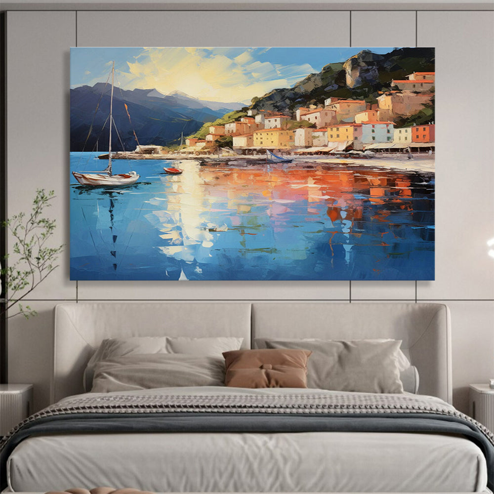 Coastal Town Landscape Art for Mediterranean - Style Villa Dining Areas DLZ3261