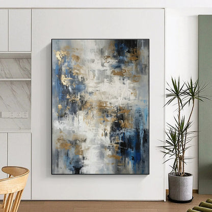 Blue - Gray - Gold Abstract Art for Modern Hotel Lobby & Luxury Home Office DLZ0853
