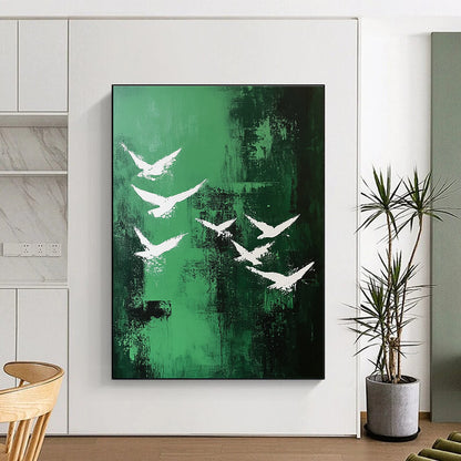 White Birds on Green for Nature - Themed Café & Serene Outdoor - Inspired Living Room STSC362