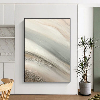 Beige - Gray - Silver Wave Abstract Art for Coastal Home & Boutique Café DLZ1222
