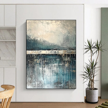 Gray and Blue Abstract Bridge for Rustic Home & Thoughtful Reading Nook STSC326