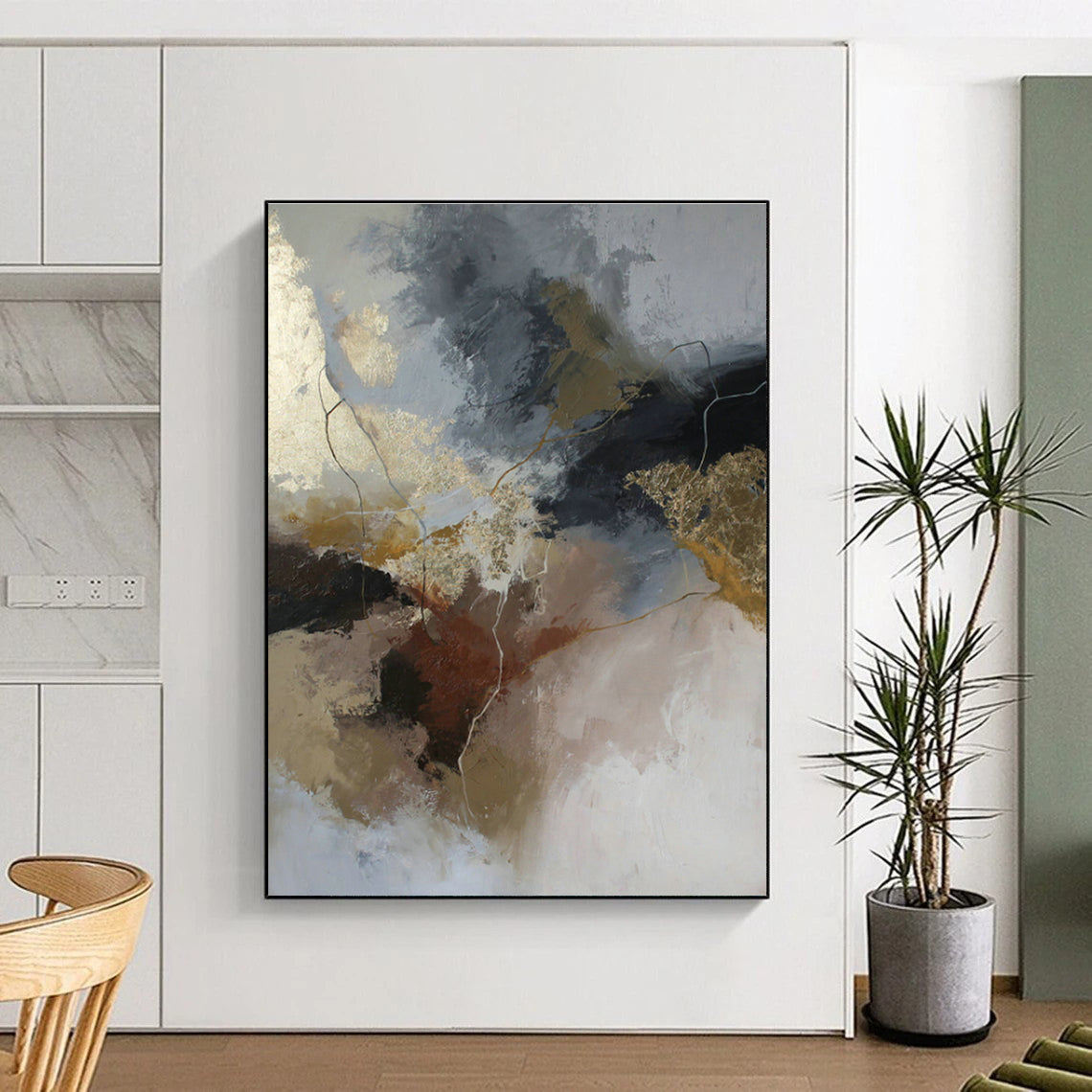 Gold, Brown & Gray Abstract Art for Rustic Winery Tasting Room & Luxury Boutique DLZ1024
