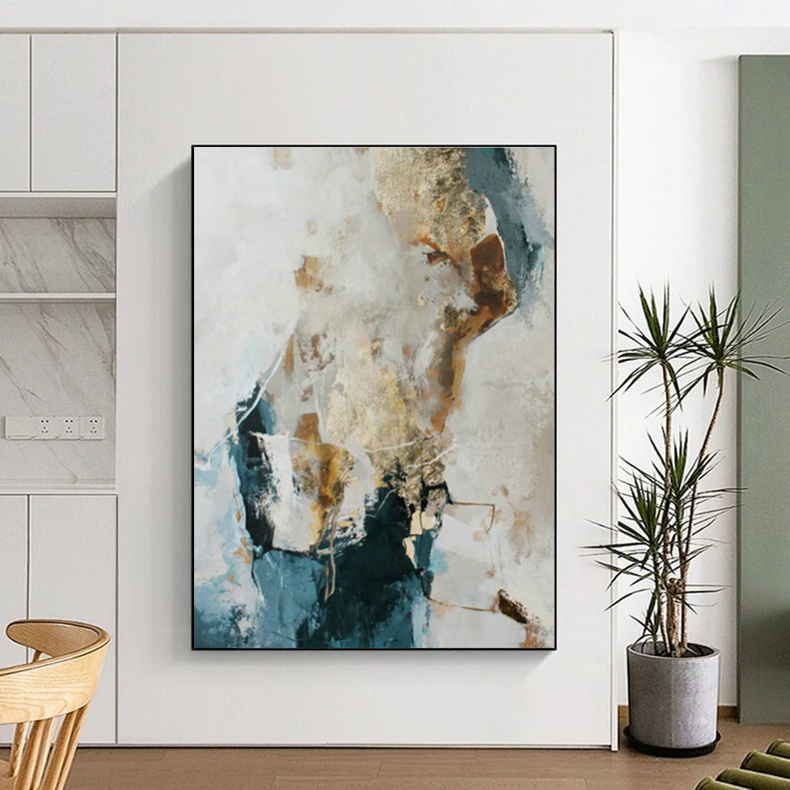 Blue and Gold Abstract Art for Nautical - Themed Restaurant & Luxury Yacht Club DLZ1017