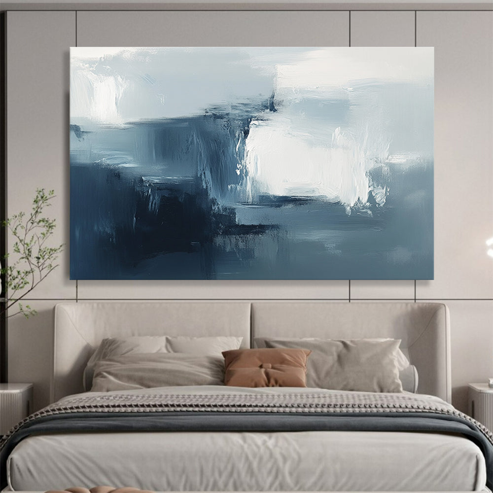 Blue - Gray Abstract Mist Art for Coastal Bedroom & Minimalist Spa SC232