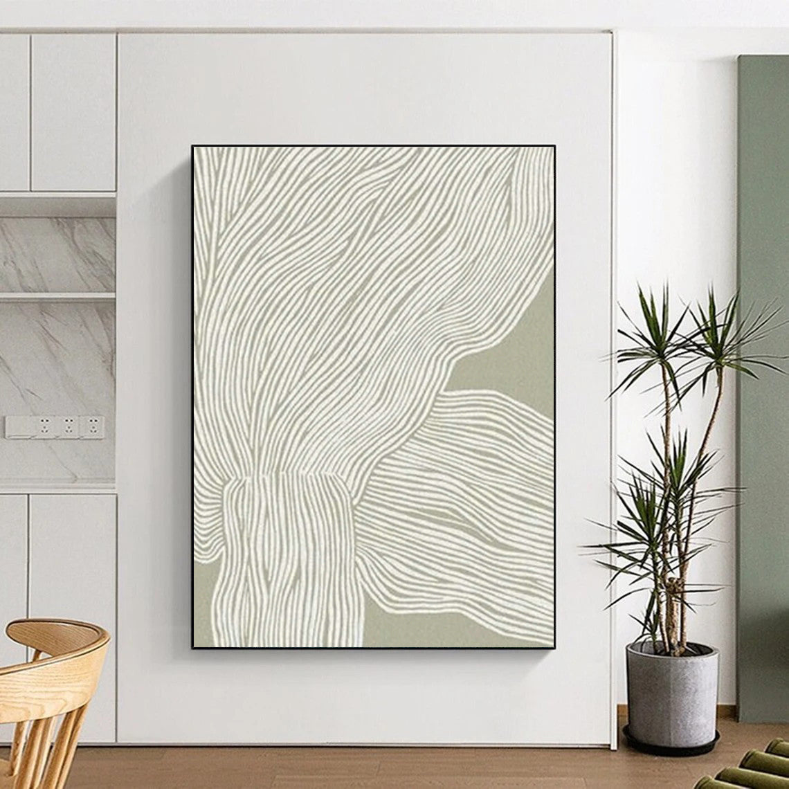 Gray - White Line Abstract Art for Minimalist Home & Contemporary Office DLZ1126