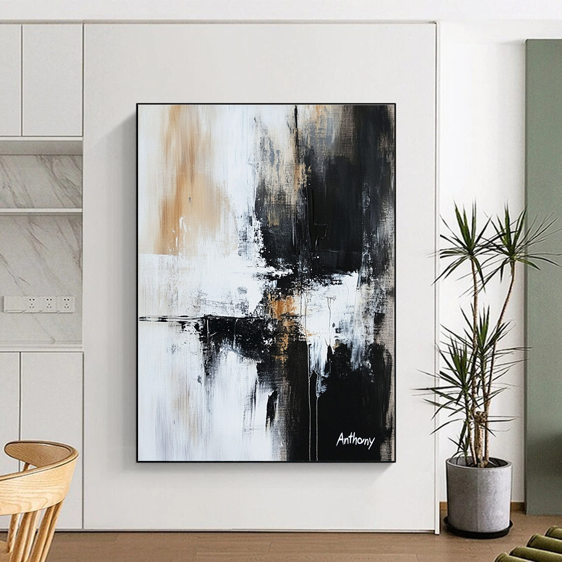 Monochromatic Abstract with Drips for Industrial - Chic Loft & Contemporary Art Gallery STSC741