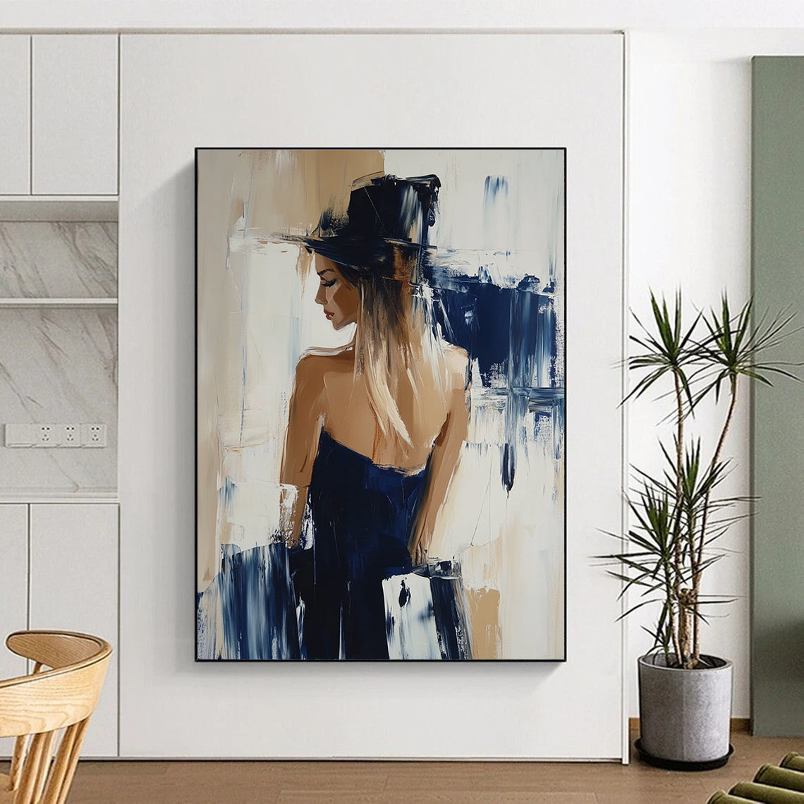Woman in Hat and Blue Dress for Fashion - Themed Boutique & Elegant Home Office STSC176