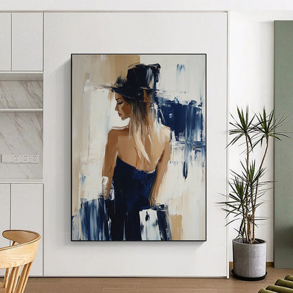 Woman in Hat and Blue Dress for Fashion - Themed Boutique & Elegant Home Office STSC176