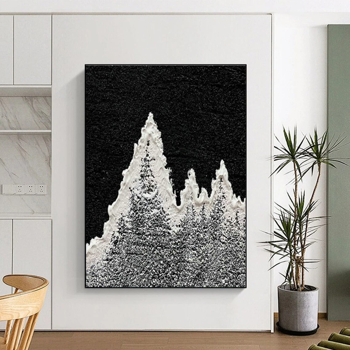 Black - White Snow Mountain Art for Minimalist Ski Lodge Common Areas DLZ0019