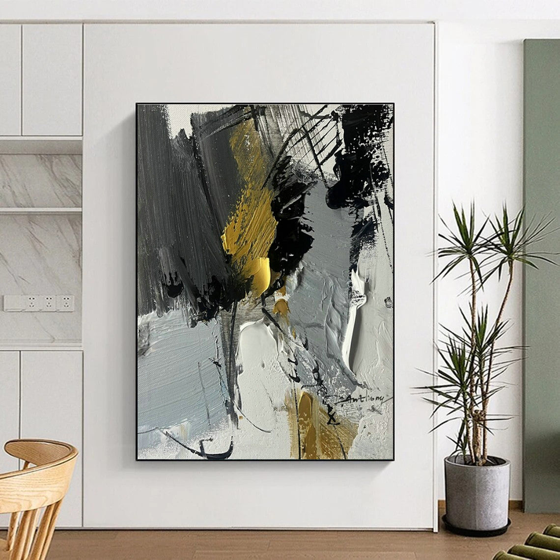 Gray - Black - Gold Abstract Art for Corporate Boardroom & Upscale Home Library DLZ1674