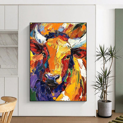 Colorful Abstract Bull Head Art for Rustic Farmhouse Kitchen & Art Gallery Café STSC141