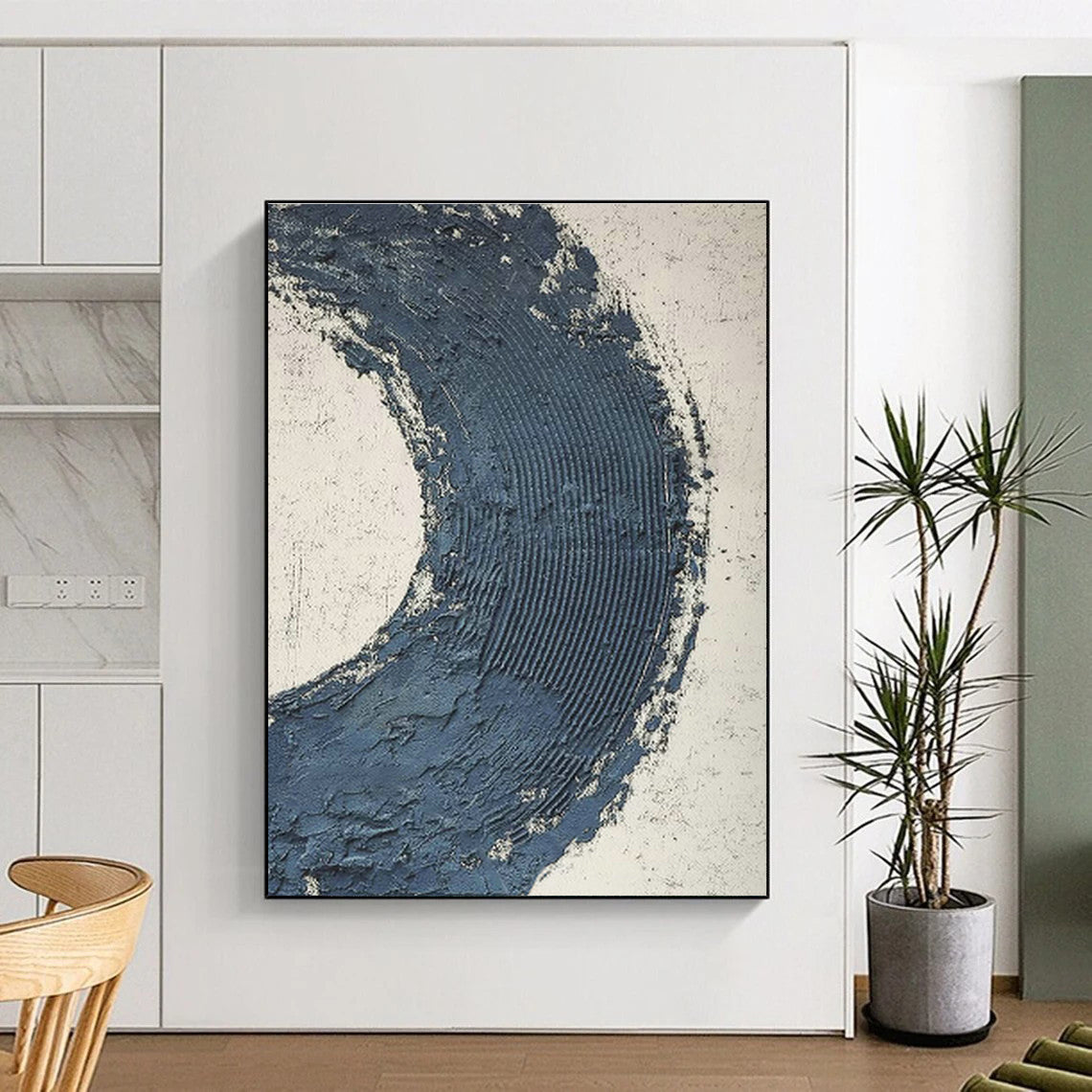 Deep Blue Semicircle Abstract Art for Contemporary Living Room & Art Gallery Corridor DLZ0664