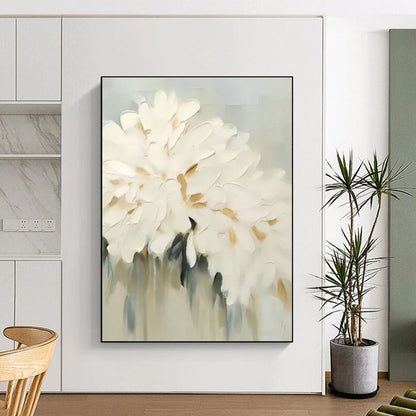 White Floral Textured Painting for Elegant Bedroom & Charming Café DLZ0861