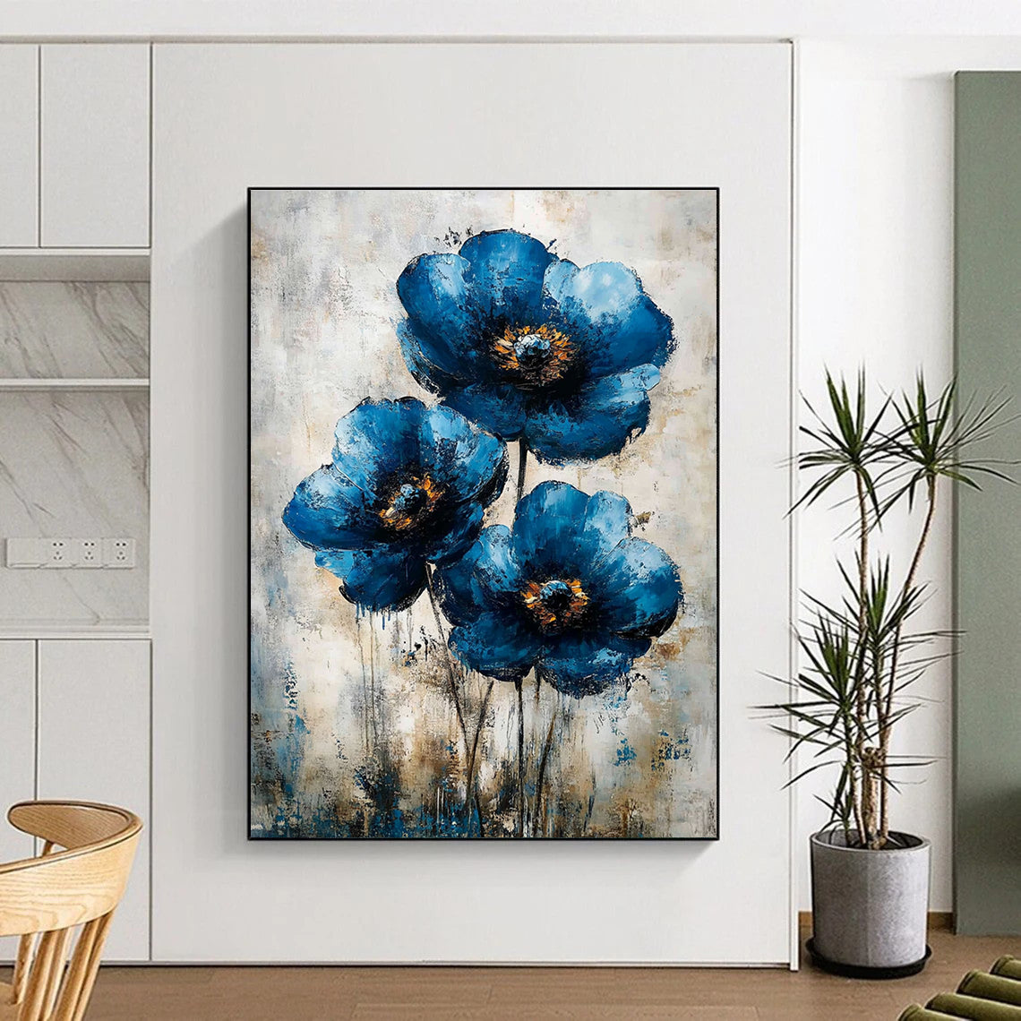 Abstract Blue Flowers Art for Living Room & Bedroom STSC040