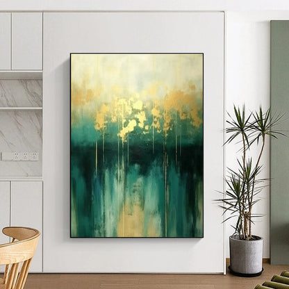 Green - Gold Abstract Art for Tropical Resort & Art - Loving Home DLZ1818