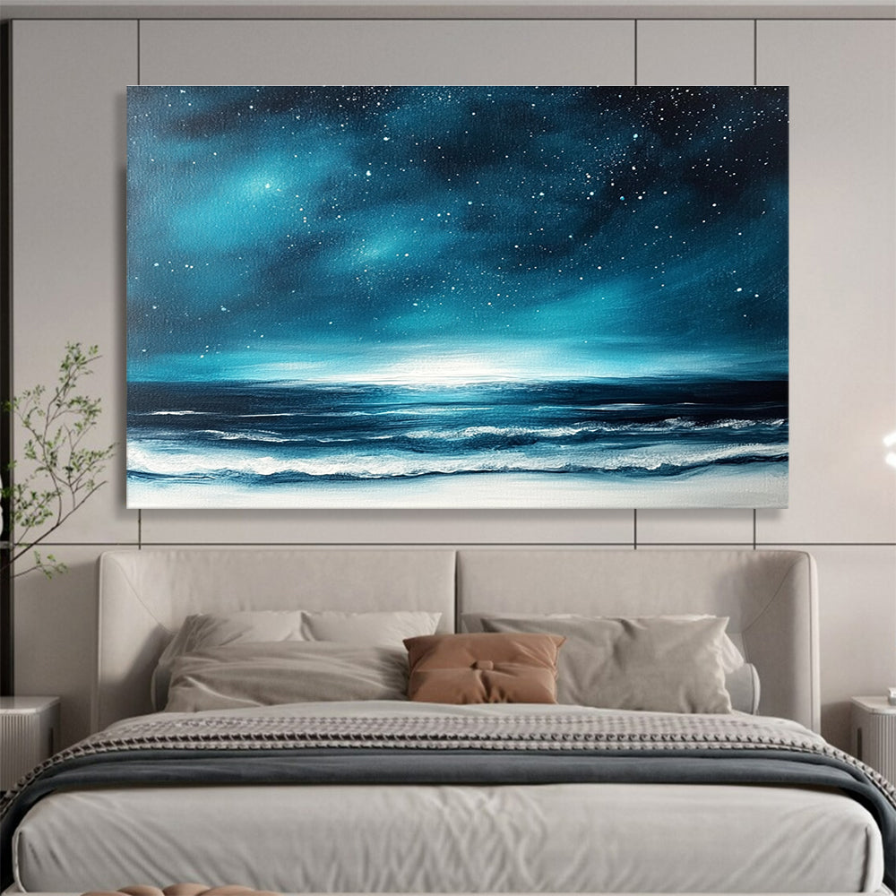 Starry Night Over the Sea Art for Coastal Bedroom & Seaside Hotel Lobby SC396