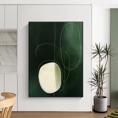 Green - White Line Abstract Art for Minimalist Living Room & Yoga Studio STSC131