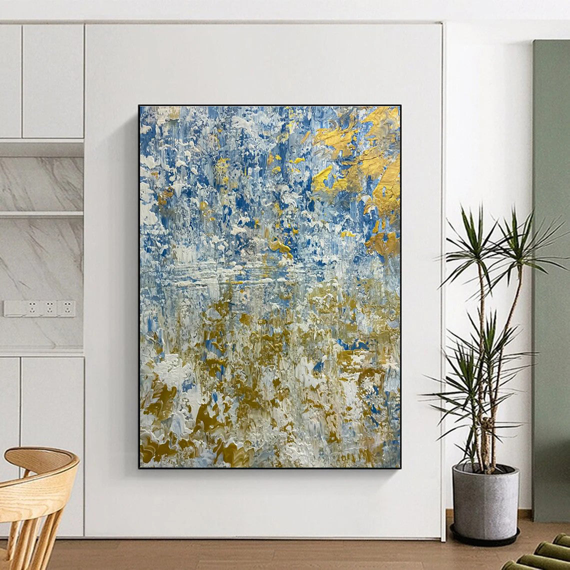 Blue & Gold Abstract Art for Luxury Hotel Lobby & Coastal Home DLZ2381