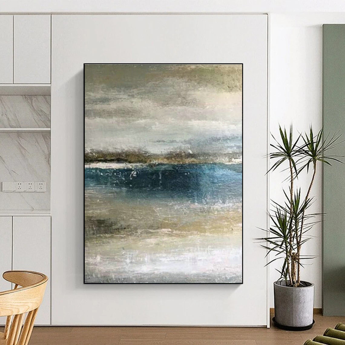 Misty Ocean Abstract for Scandinavian - Style Beach House & Zen Meditation Nook DLZ0926