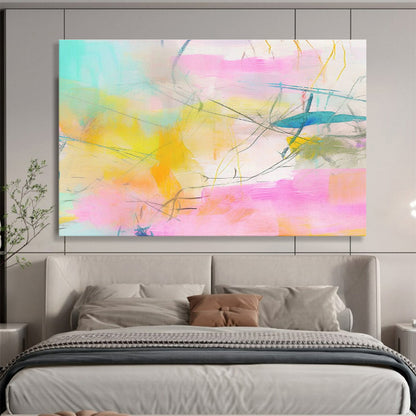 Pink - Yellow Line Abstract Art for Bright Home Office DLZ2885