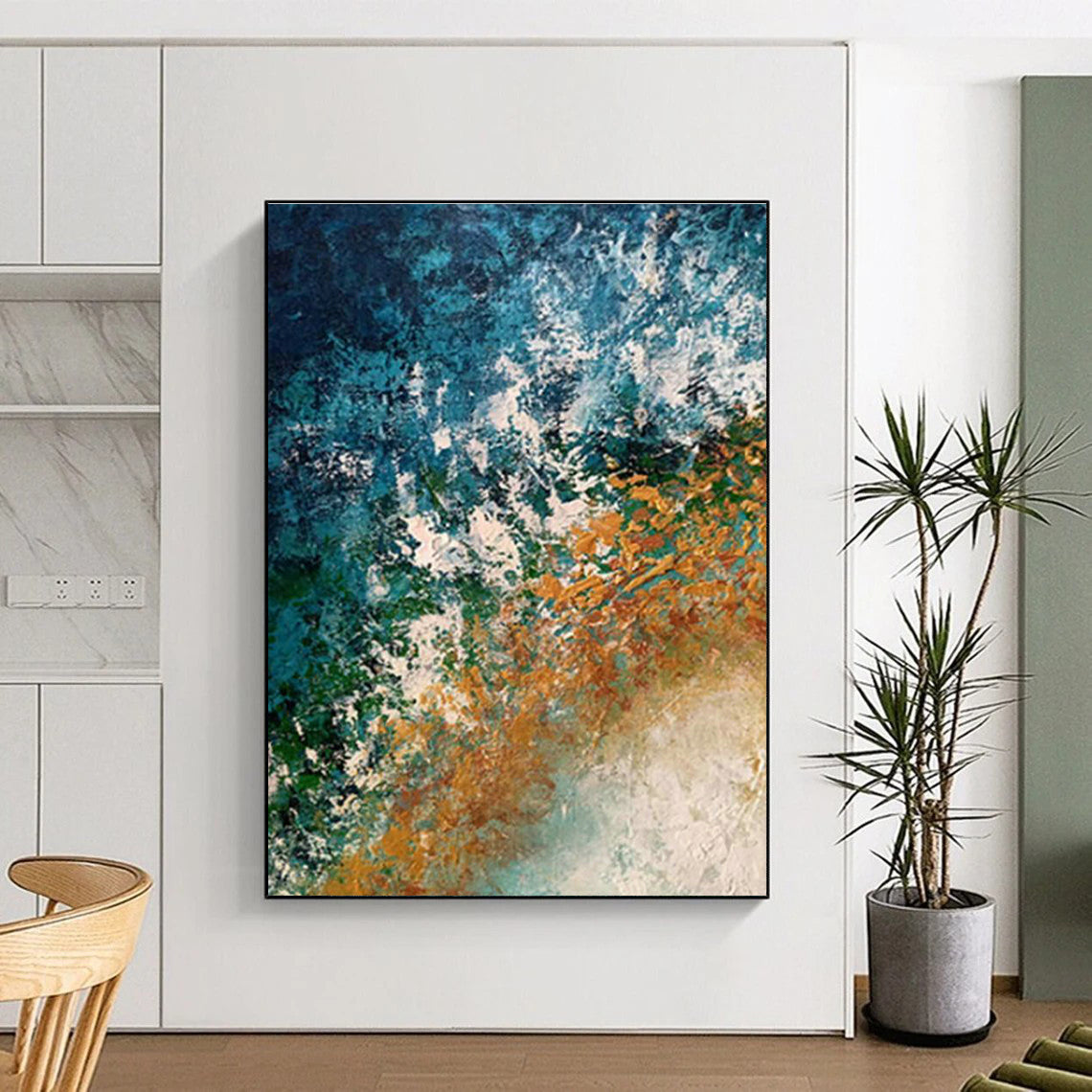 Blue - Orange Abstract Art for Coastal Home Beach House Bedroom Walls DLZ0009