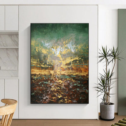 Green - Gold Landscape Abstract Art for Living Room & Garden Room DLZ0448