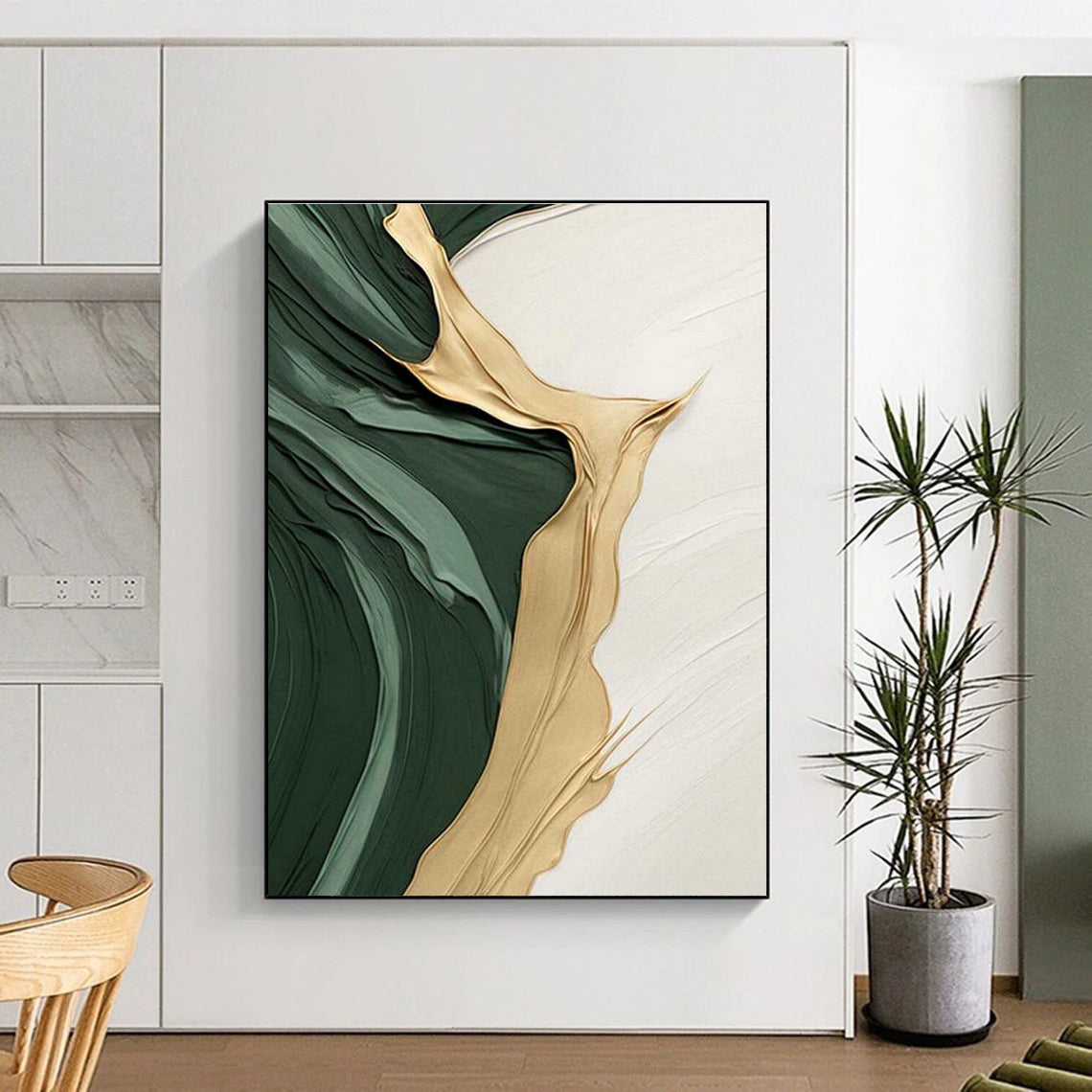 Green and Gold Flowing Abstract Art for Opulent Hotel Lobby & Art - Centric Home DLZ2196