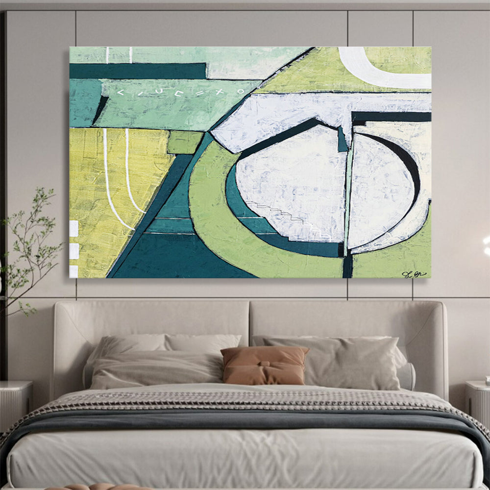Green Geometric Abstract Art for Eco - Friendly Workspace DLZ2927