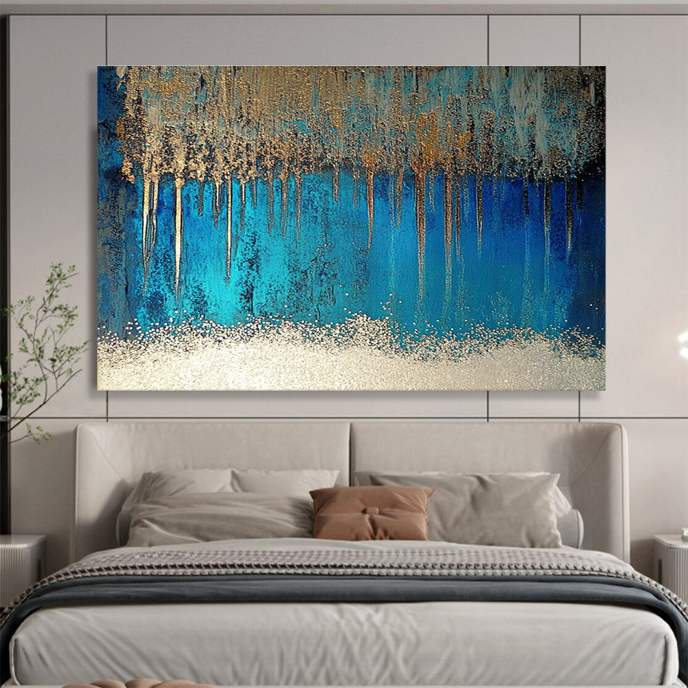 Blue and Gold Drip Art for Luxury Bathroom & Upscale Hotel Lobby SC346