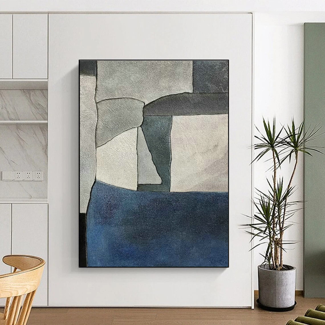 Gray - Blue Geometric Abstract for Office Cubicle Area & Urban Condo DLZ0579