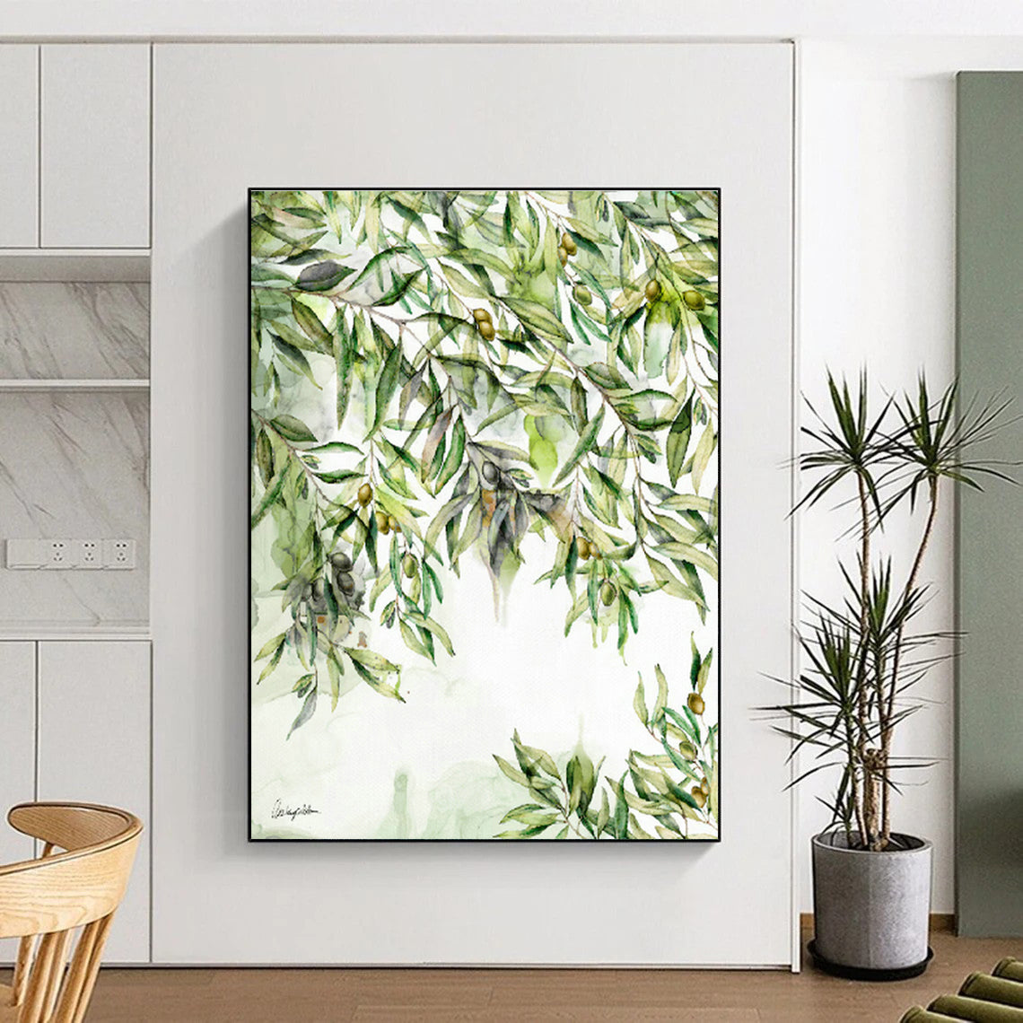 Watercolor Olive Branch Art for Mediterranean - Style Restaurant & Home Kitchen DLZ1090