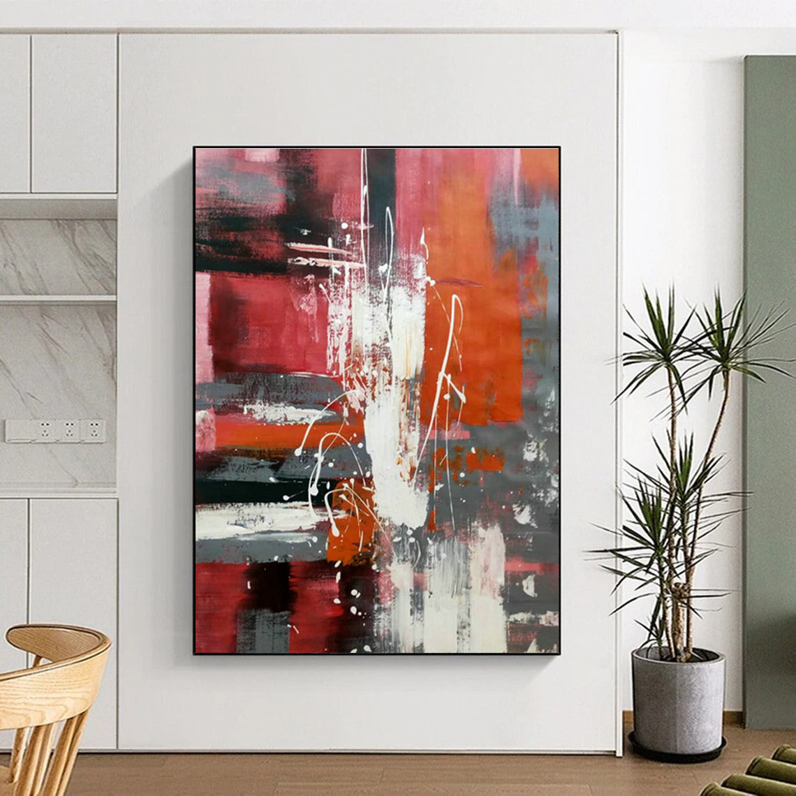 Red - Grey Abstract Art for Living Room & Dining Room DLZ0492