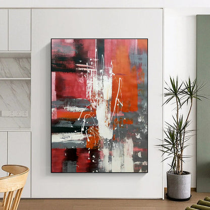 Red - Grey Abstract Art for Living Room & Dining Room DLZ0492